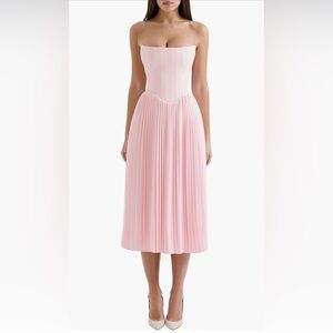 House of CB Marci Pink Pleated Midi Corset Dress - Medium